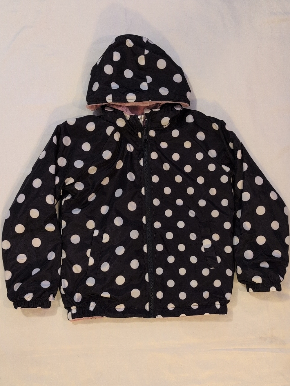 Polka Dot Faux Fur Lined Hoodie Girls 7/8 Maddie & Michelle Cozy Zip Up